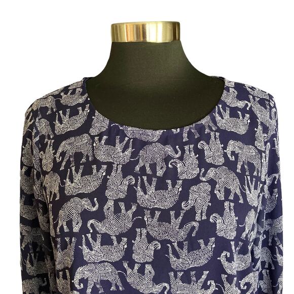 Mix by 41 Hawthorn Elephant Print Navy Top Novelty Print Boho Contemporary MED - Picture 5 of 9